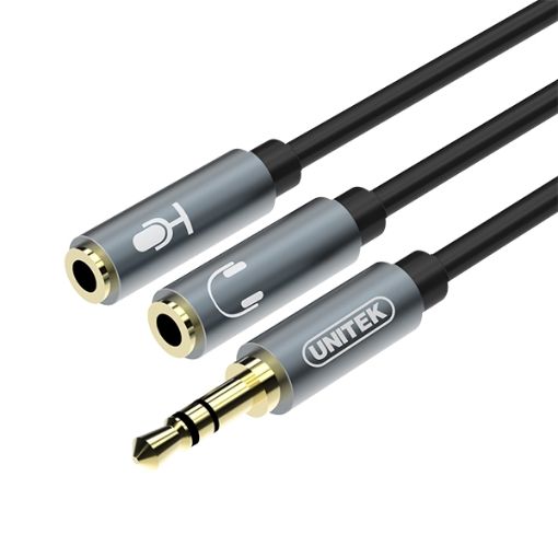 Изображение C9008AGY - 3.5mm/2X3.5mm m/f 0.2m Audio+Mic Cable Unitek