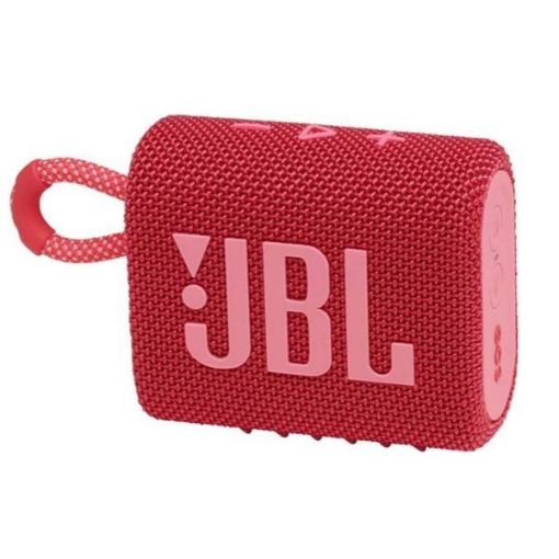 Picture of JBL Go 3 portable speaker in red color.
