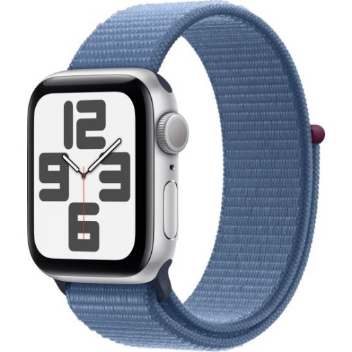 Изображение Умные часы Apple Watch SE 2023 GPS 40mm, цвет корпуса - серебристый алюминий, цвет ремешка - зимний синий спортивный петлевой.