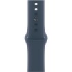 Изображение Apple Watch 41mm Series-9 GPS, серебристого цвета корпус из алюминия, ремешок Storm Blue Sport Band, размер M/L.