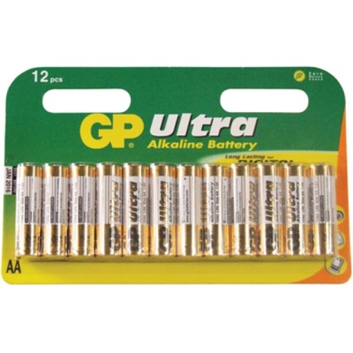 Изображение 12 неаккумуляторных батареек AA модели Ultra Alkaline от компании GP.